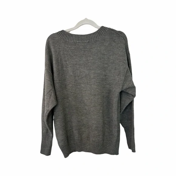 New York & Co cable knit pull-on grey sweater size medium minimalist staple - Picture 3 of 7
